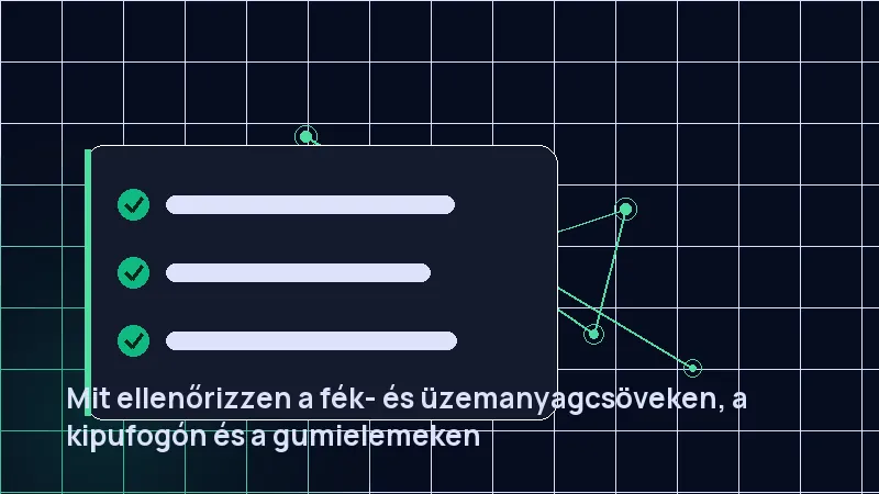 Mit ellenőrizzen a fék- és üzemanyagcsöveken, a kipufogón és a gumielemeken