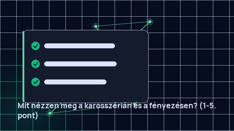 Mit nézzen meg a karosszérián és a fényezésen? (1-5. pont)